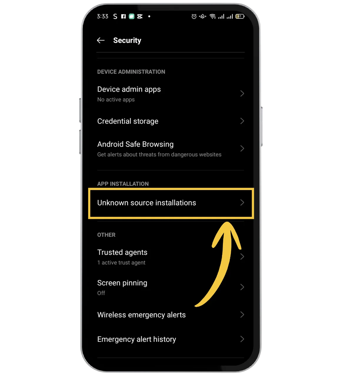 Allow unknown source installations in Android security settings