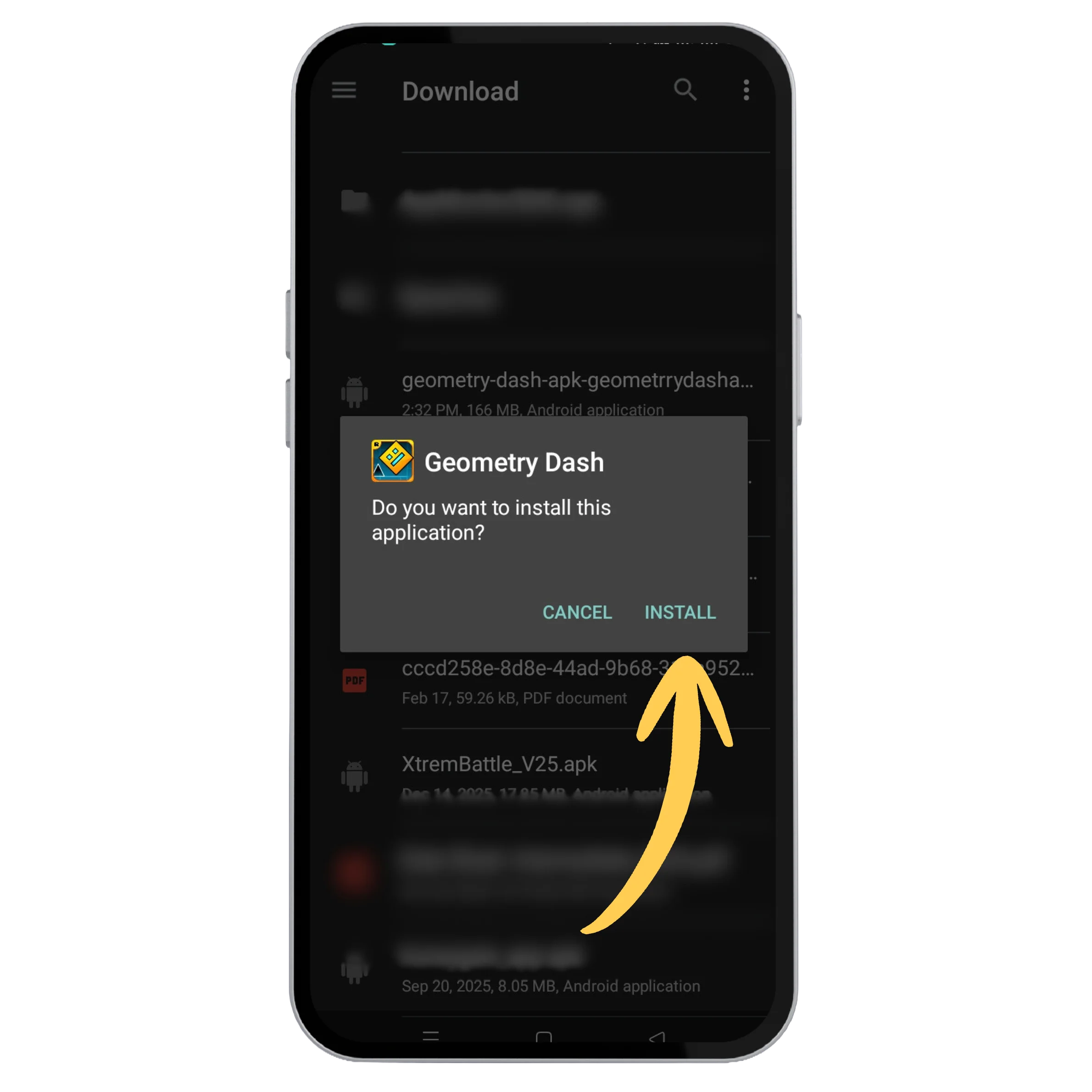 Click Install on Geometry Dash APK