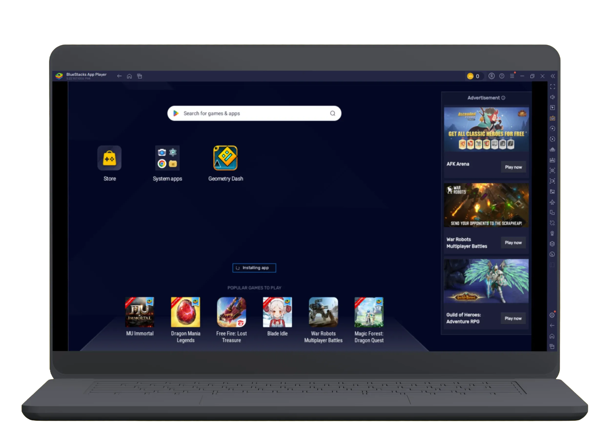Geometry Dash APK installed on Bluestacks emulator